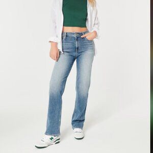 Hollister Ultra High Rise Medium Wash Stretch Straight Leg Dad Jeans Size 3R